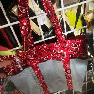 Red Bandana Denim Tote Bag